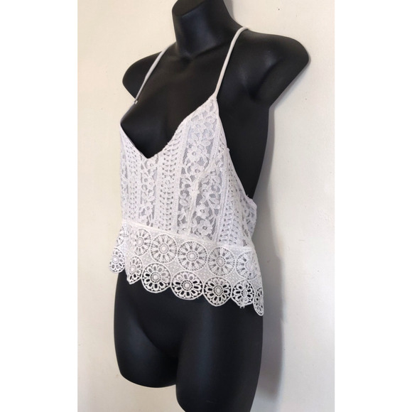 Charlotte Russe Y2K White Crop Top Lace Halter Strappy Boho Festival Hippie - Picture 2 of 16